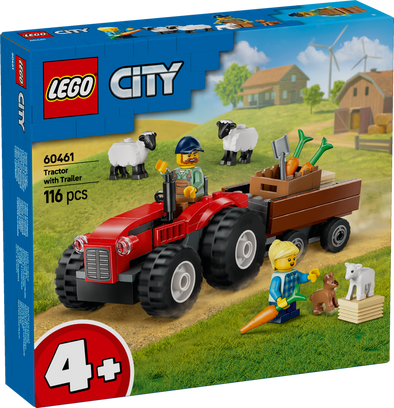 Red Farm Tractor with Trailer & Sheep