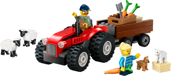 Red Farm Tractor with Trailer & Sheep